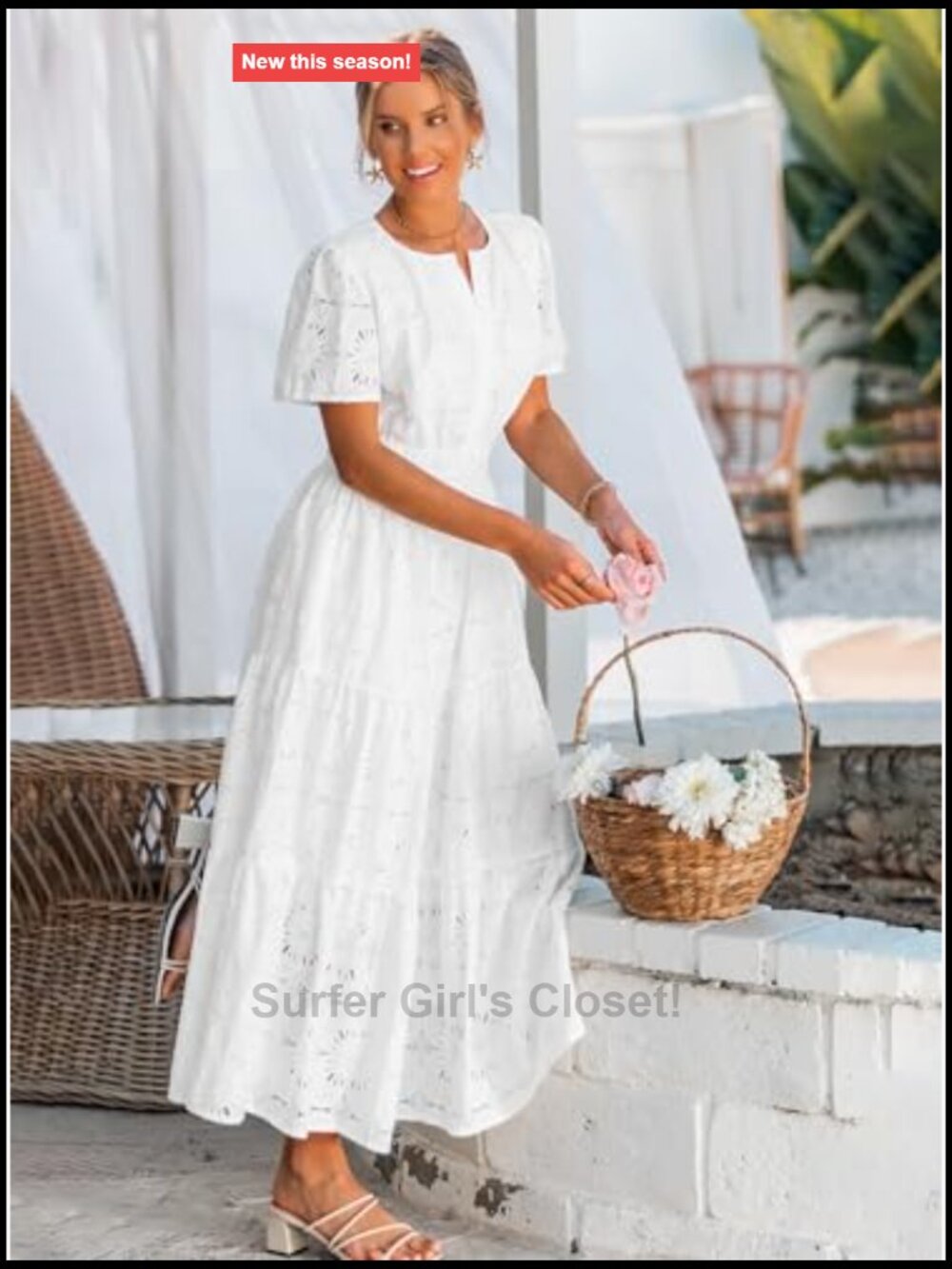 Flowy Eyelet Lace Maxi Dress Women Boho Casual Short Sleeve - Picture 3 of 7